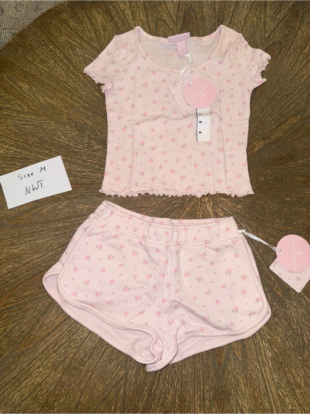 LoveShackFancy x Target Girls' Light Pink Floral Short Sleeve top and bottom Set